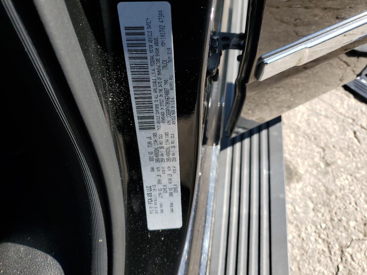 2019 Ram 1500 Limited VIN: 1C6SRFHT0KN674887 Lot: 92473325