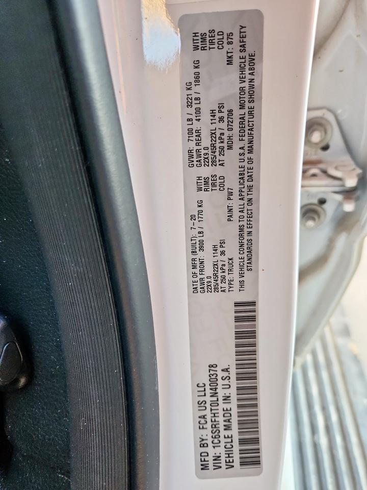 2020 Ram 1500 Limited VIN: 1C6SRFHT0LN400378 Lot: 92194365