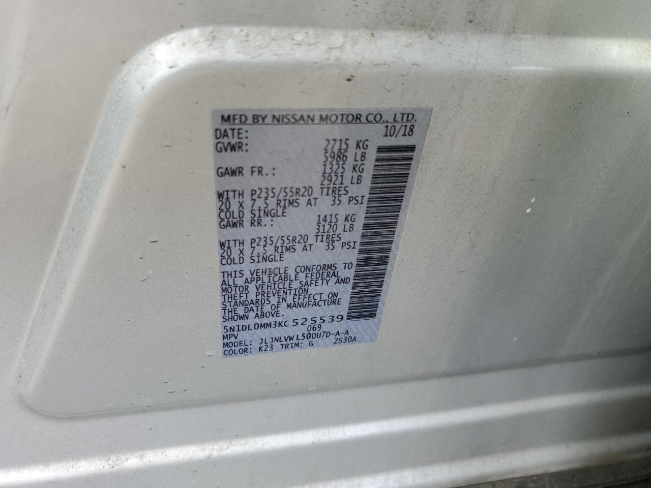 2019 Infiniti Qx60 Luxe VIN: 5N1DL0MM3KC525539 Lot: 91508415