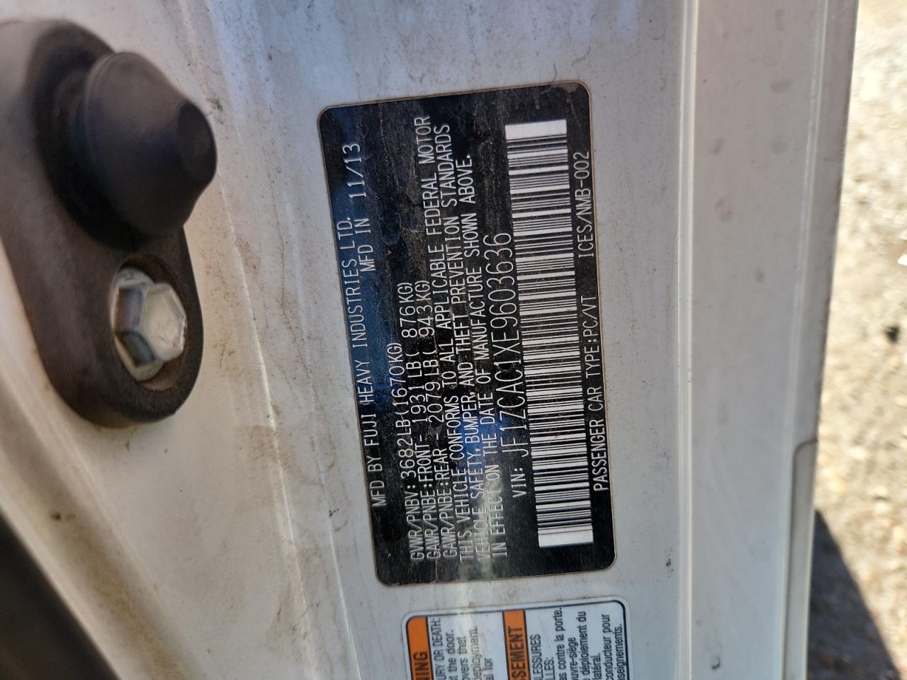 2014 Subaru Brz 2.0 Limited VIN: JF1ZCAC1XE9603636 Lot: 89625025