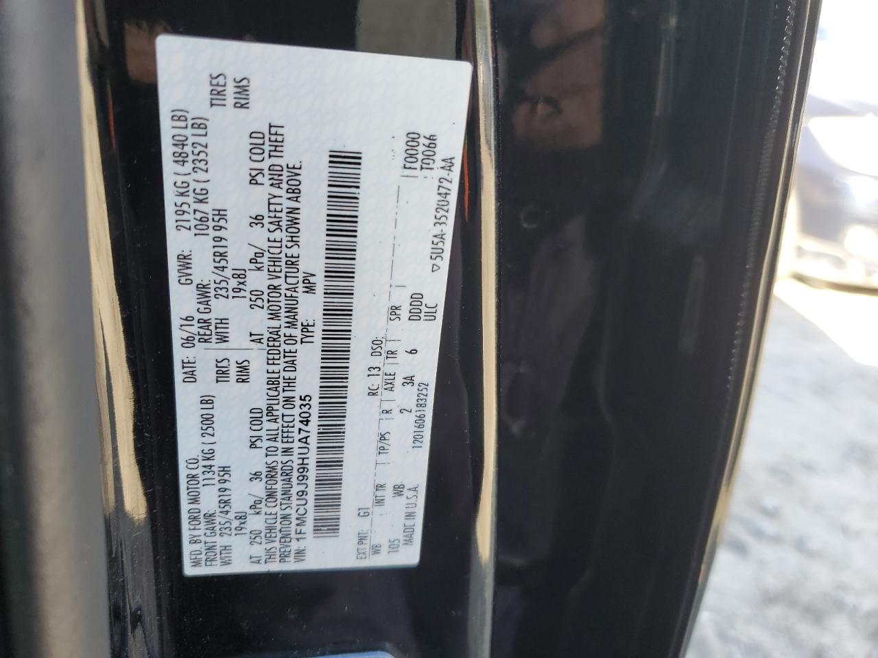 2017 Ford Escape Titanium VIN: 1FMCU9J99HUA74035 Lot: 92291655