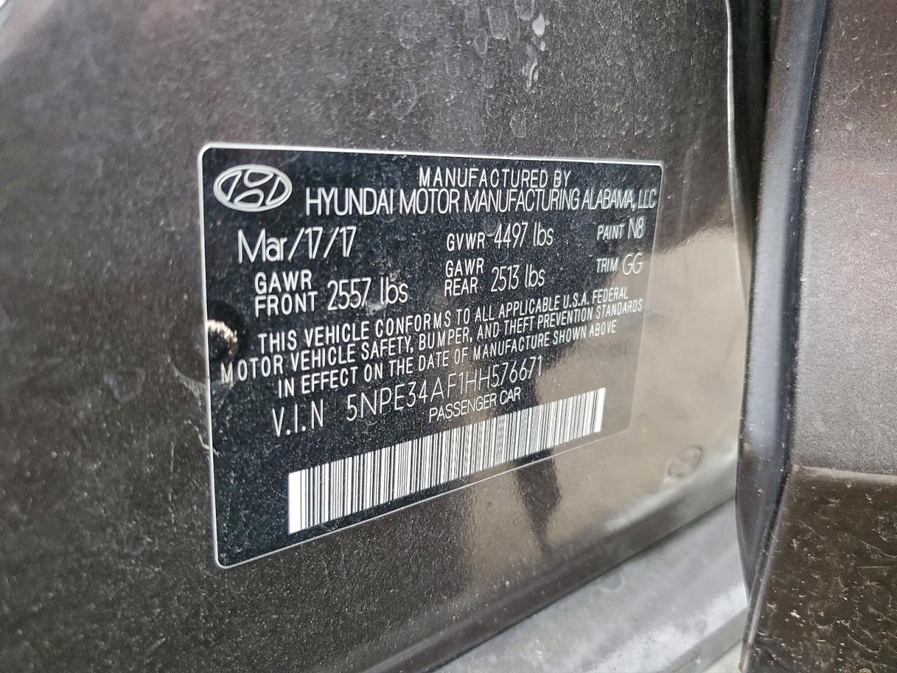 2017 Hyundai Sonata Sport VIN: 5NPE34AF1HH576671 Lot: 93897035