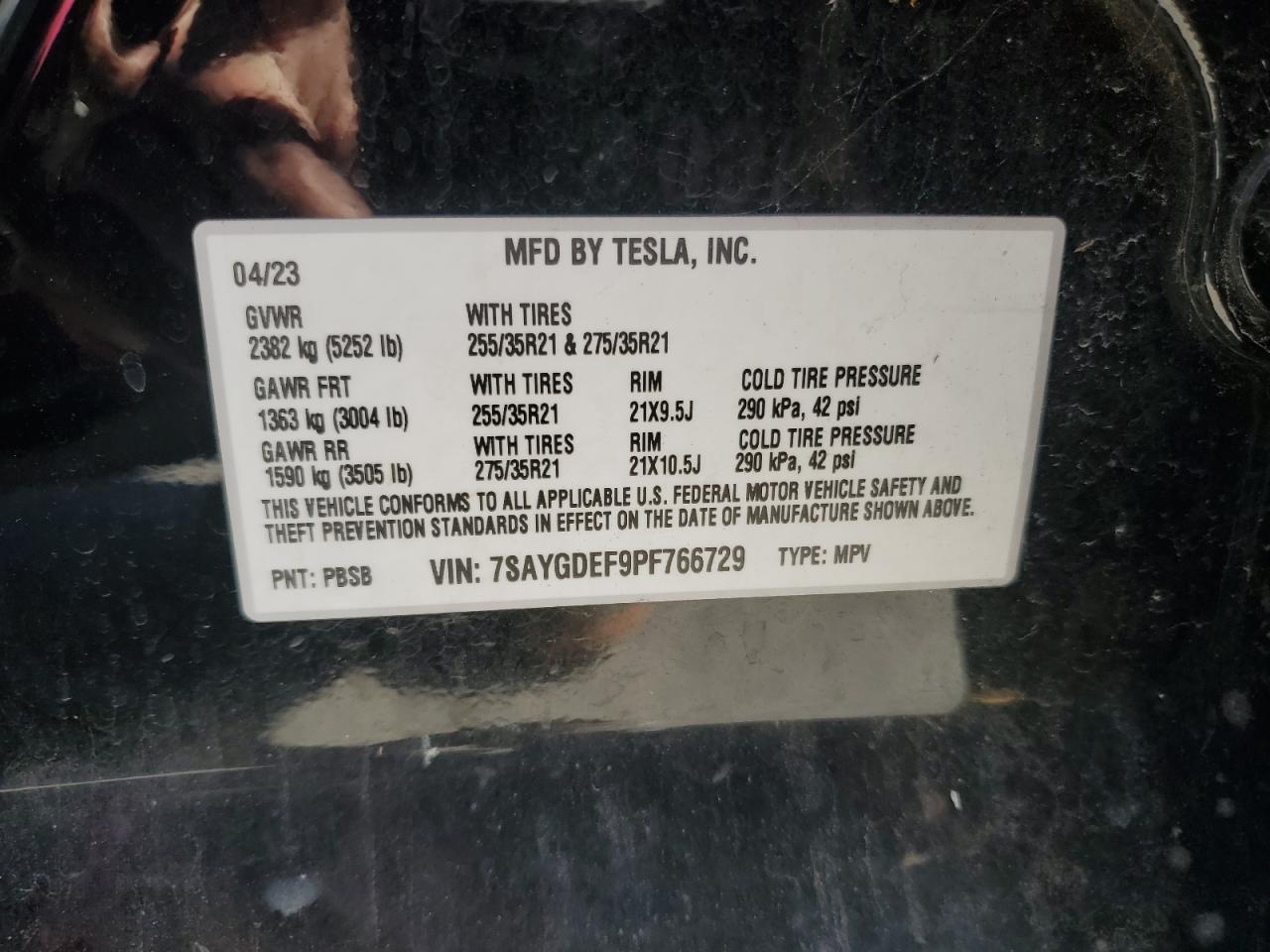 2023 Tesla Model Y VIN: 7SAYGDEF9PF766729 Lot: 92181295