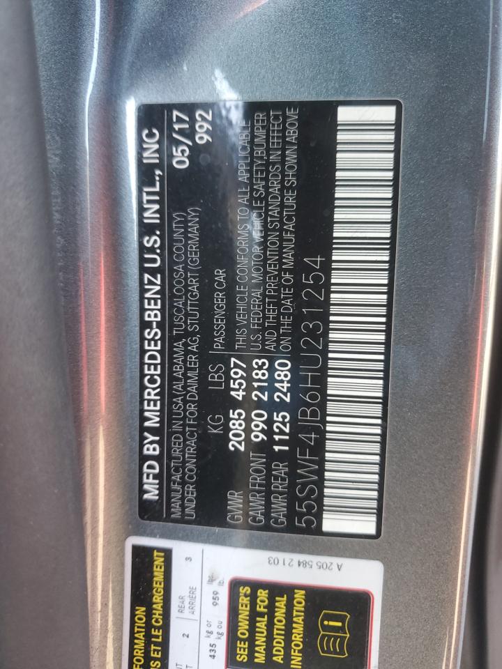 2017 Mercedes-Benz C 300 VIN: 55SWF4JB6HU231254 Lot: 92787135