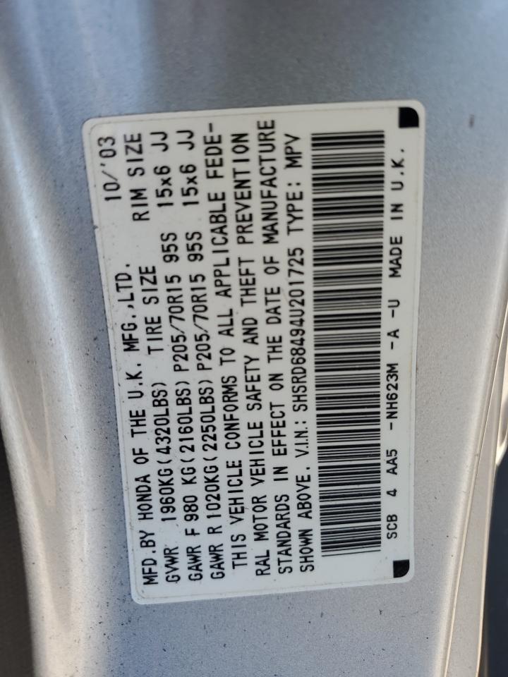 2004 Honda Cr-V Lx VIN: SHSRD68494U201725 Lot: 93079805