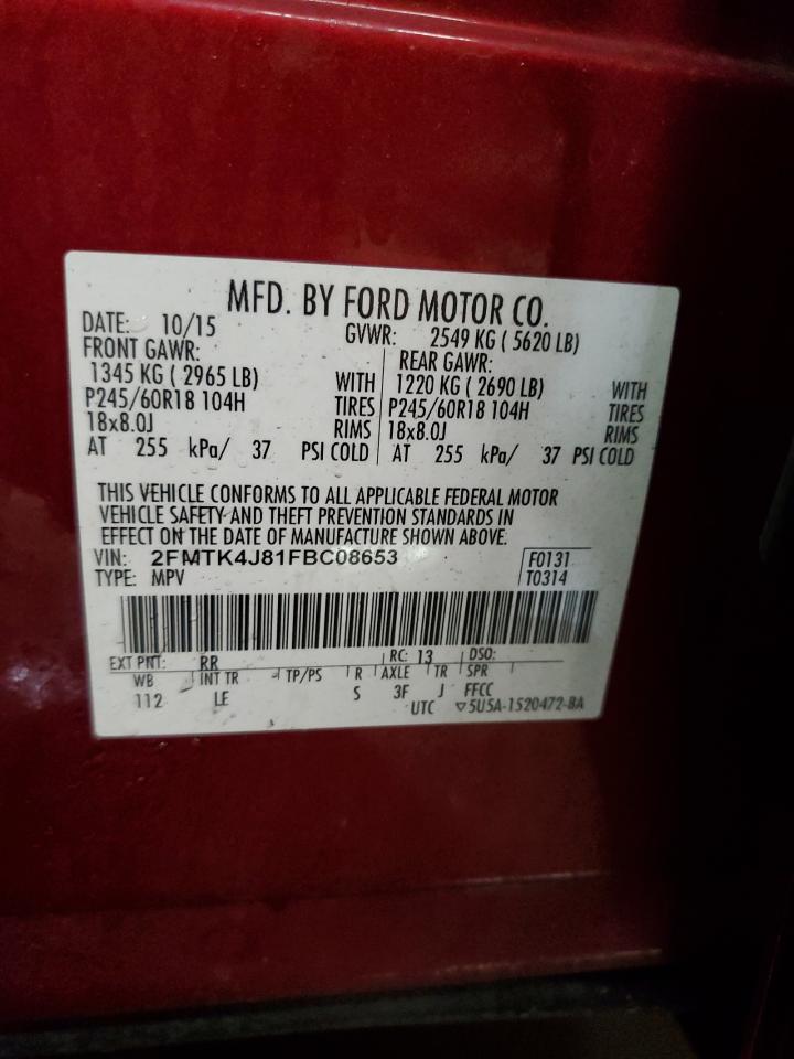 2015 Ford Edge Sel VIN: 2FMTK4J81FBC08653 Lot: 93811865