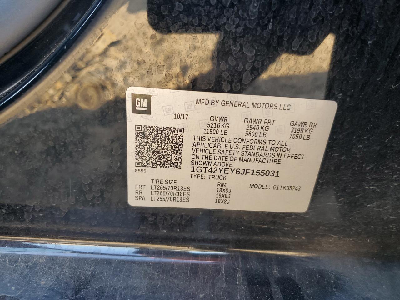 2018 GMC Sierra K3500 Denali VIN: 1GT42YEY6JF155031 Lot: 92489895