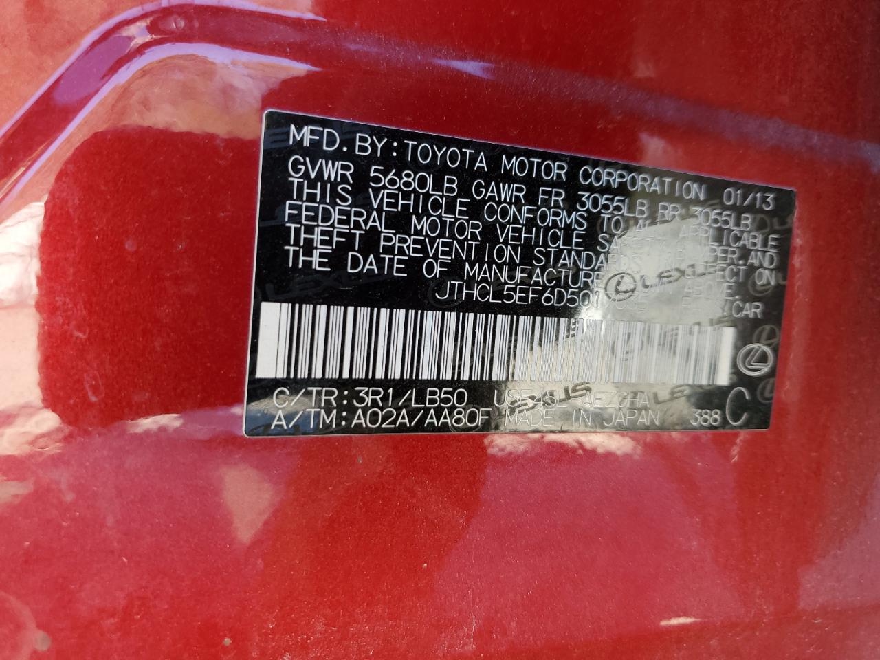 2013 Lexus Ls 460 VIN: JTHCL5EF6D5017035 Lot: 93115325