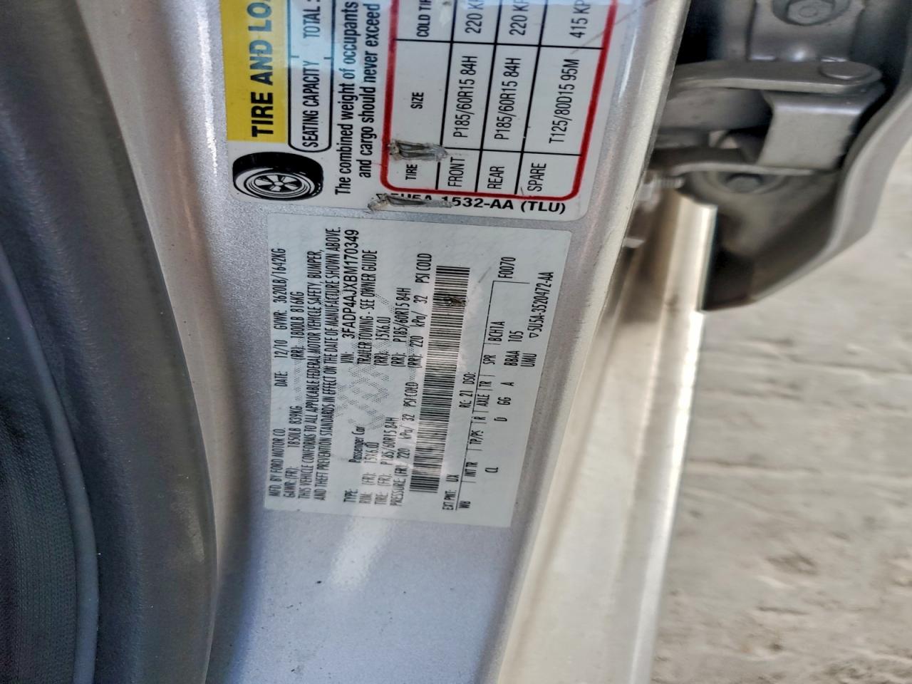 2011 Ford Fiesta S VIN: 3FADP4AJXBM170349 Lot: 94135055