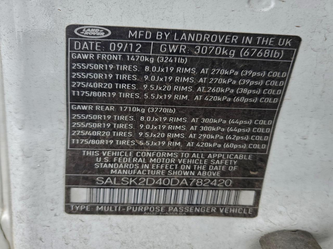 2013 Land Rover Range Rover Sport Hse Luxury VIN: SALSK2D40DA782420 Lot: 93984495