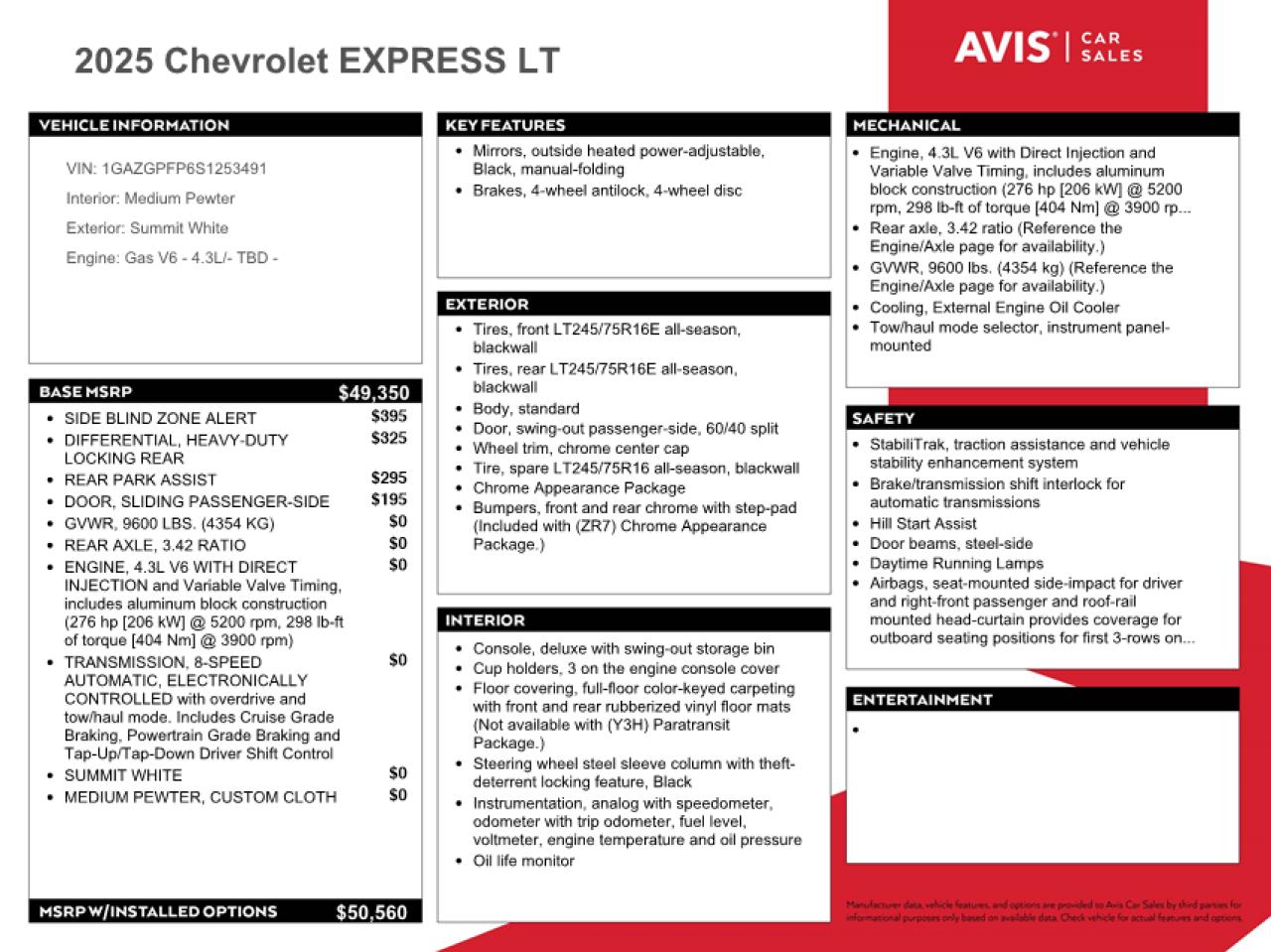 2025 Chevrolet Express G3500 Lt VIN: 1GAZGPFP6S1253491 Lot: 93640925