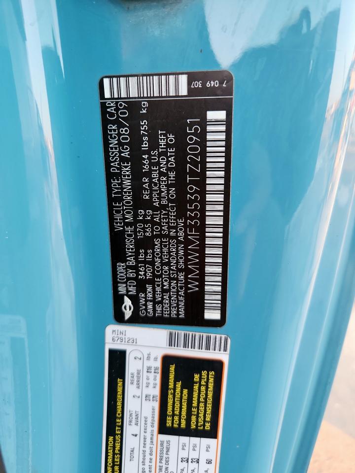 2009 Mini Cooper VIN: WMWMF33539TZ20951 Lot: 93376335