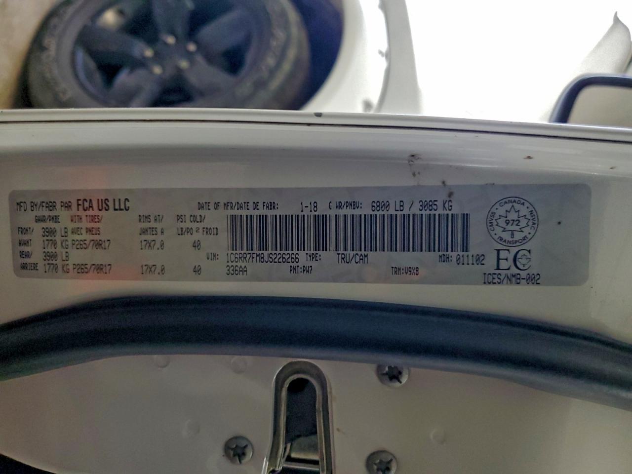 2018 Ram 1500 St VIN: 1C6RR7FM8JS226266 Lot: 94967985