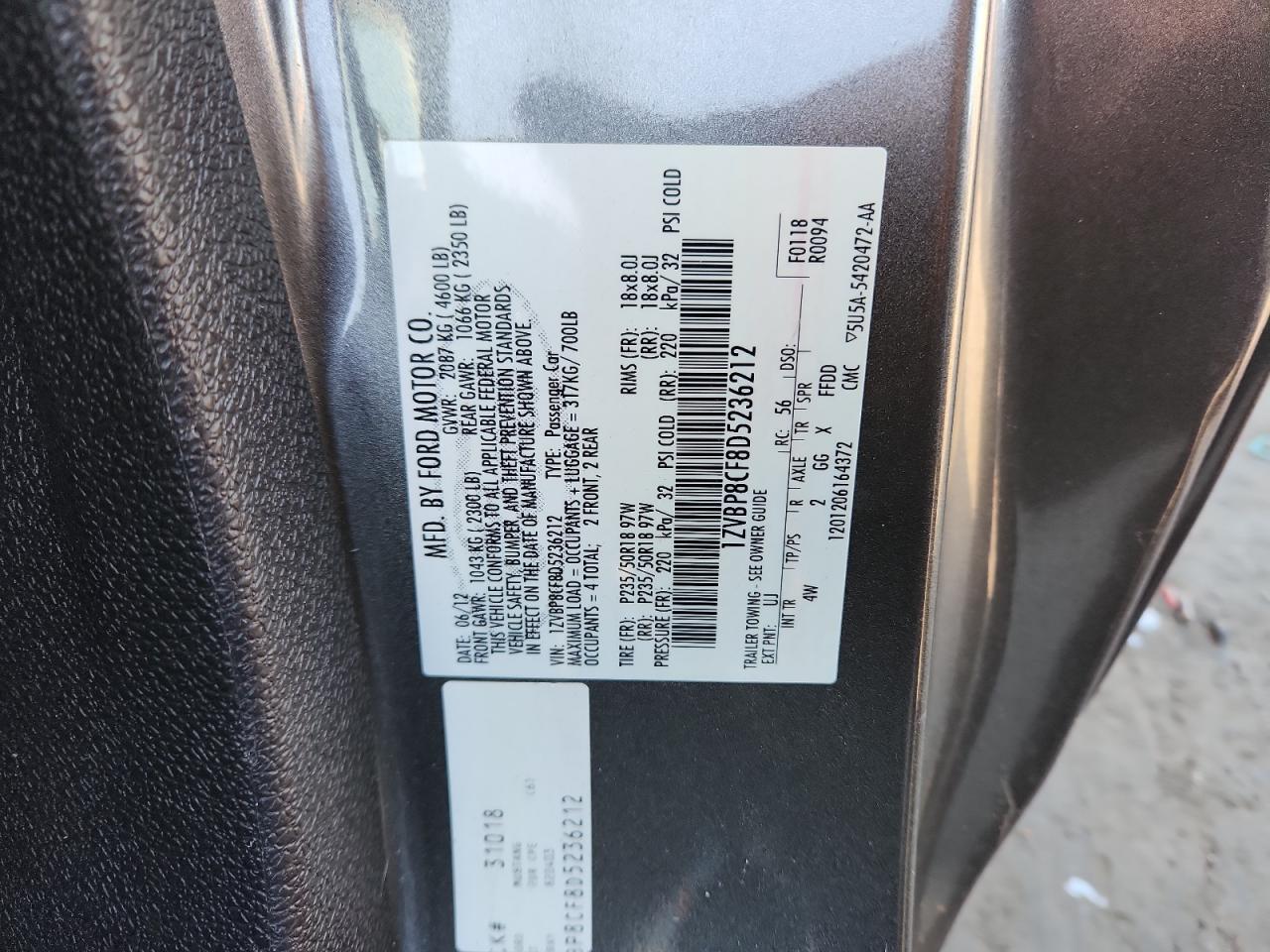 2013 Ford Mustang Gt VIN: 1ZVBP8CF8D5236212 Lot: 92257745