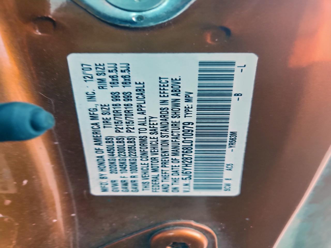 2008 Honda Element Ex VIN: 5J6YH28768L010979 Lot: 94204695