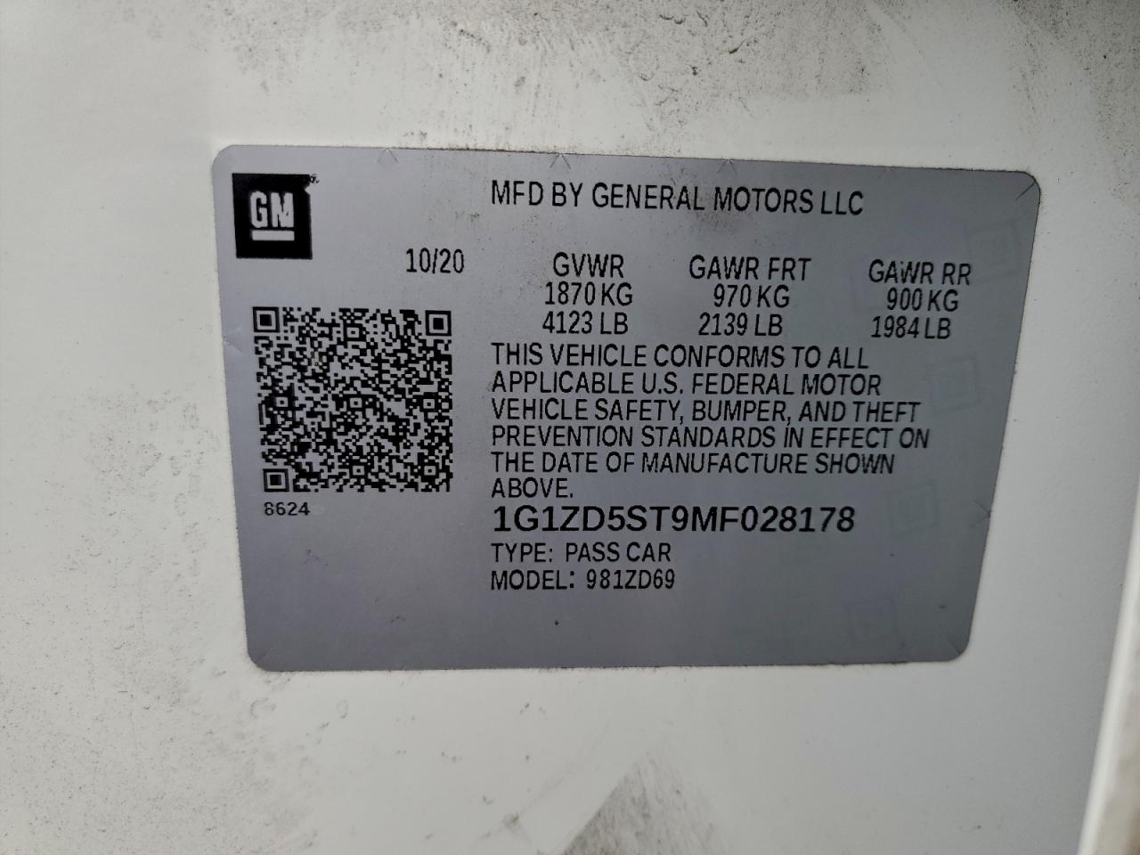 2021 Chevrolet Malibu Lt VIN: 1G1ZD5ST9MF028178 Lot: 94229765