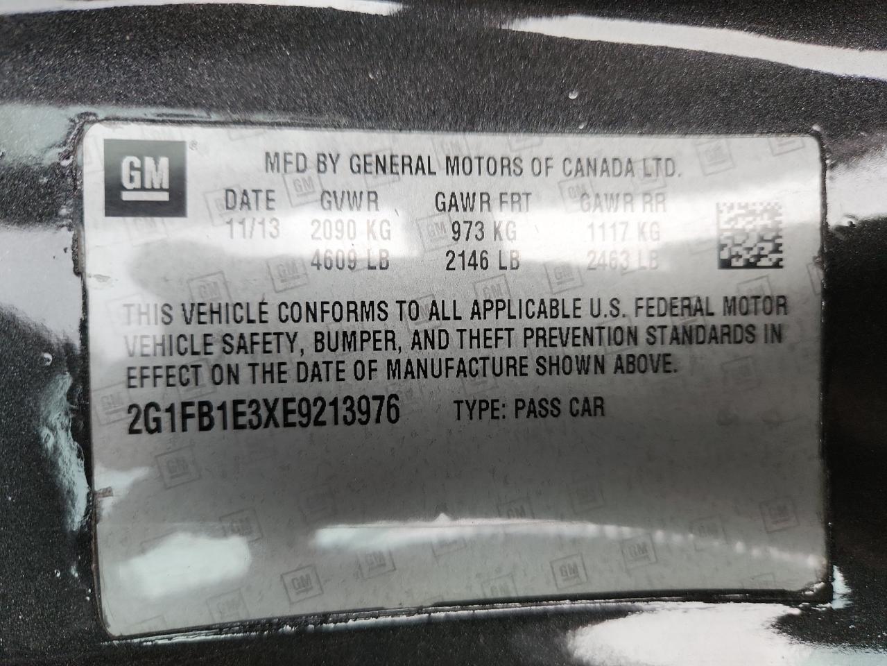 2014 Chevrolet Camaro Lt VIN: 2G1FB1E3XE9213976 Lot: 91695505