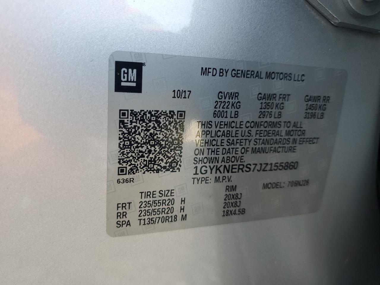 2018 Cadillac Xt5 Premium Luxury VIN: 1GYKNERS7JZ155860 Lot: 93635665