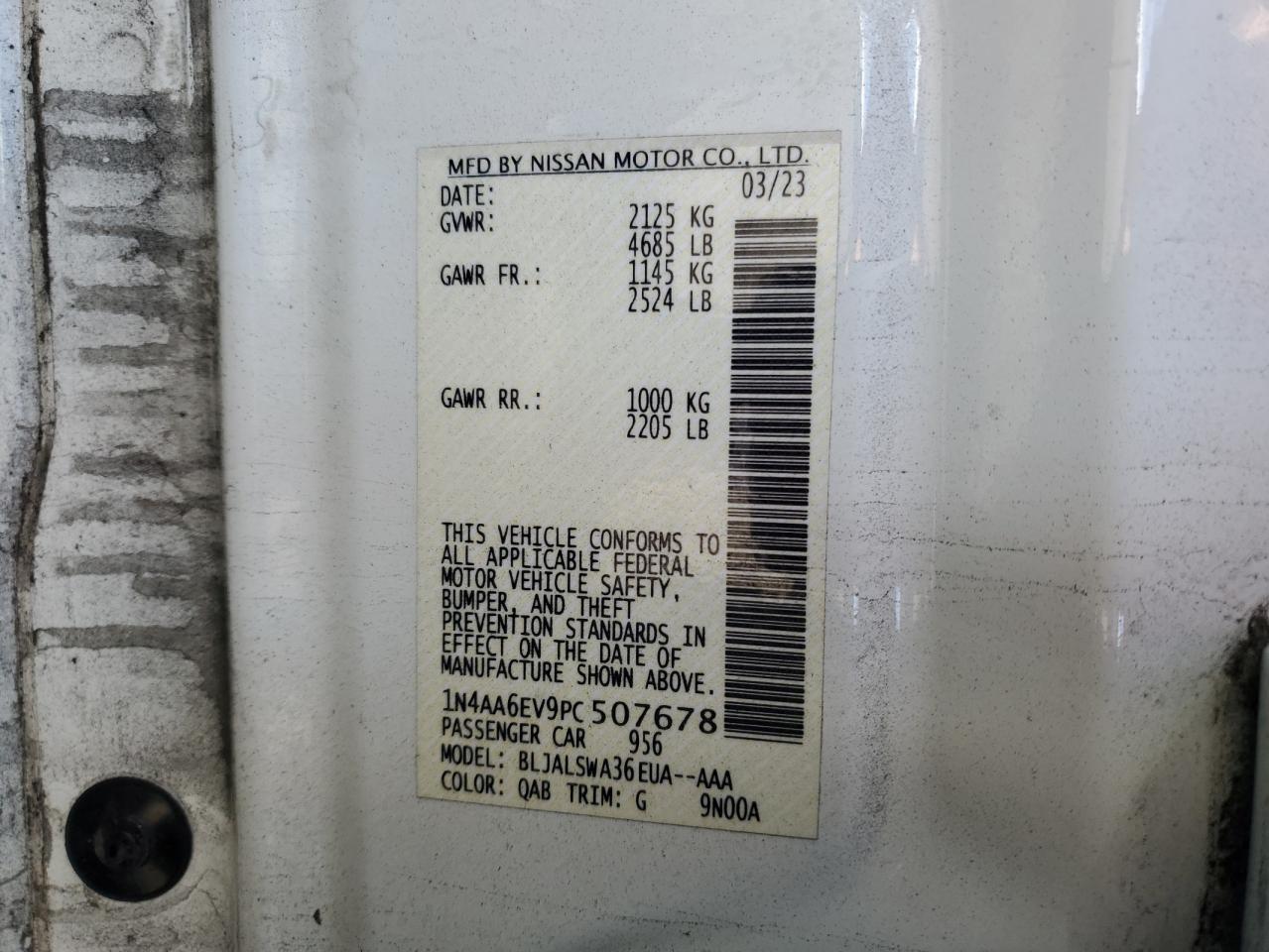 2023 Nissan Maxima Sr VIN: 1N4AA6EV9PC507678 Lot: 92857295