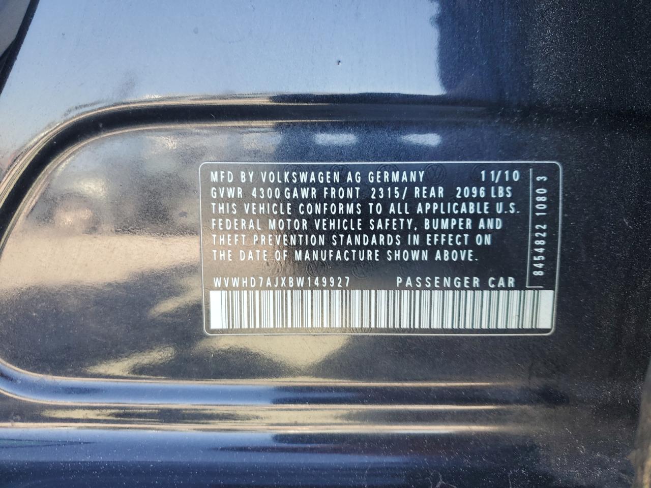 2011 Volkswagen Gti VIN: WVWHD7AJXBW149927 Lot: 92275625