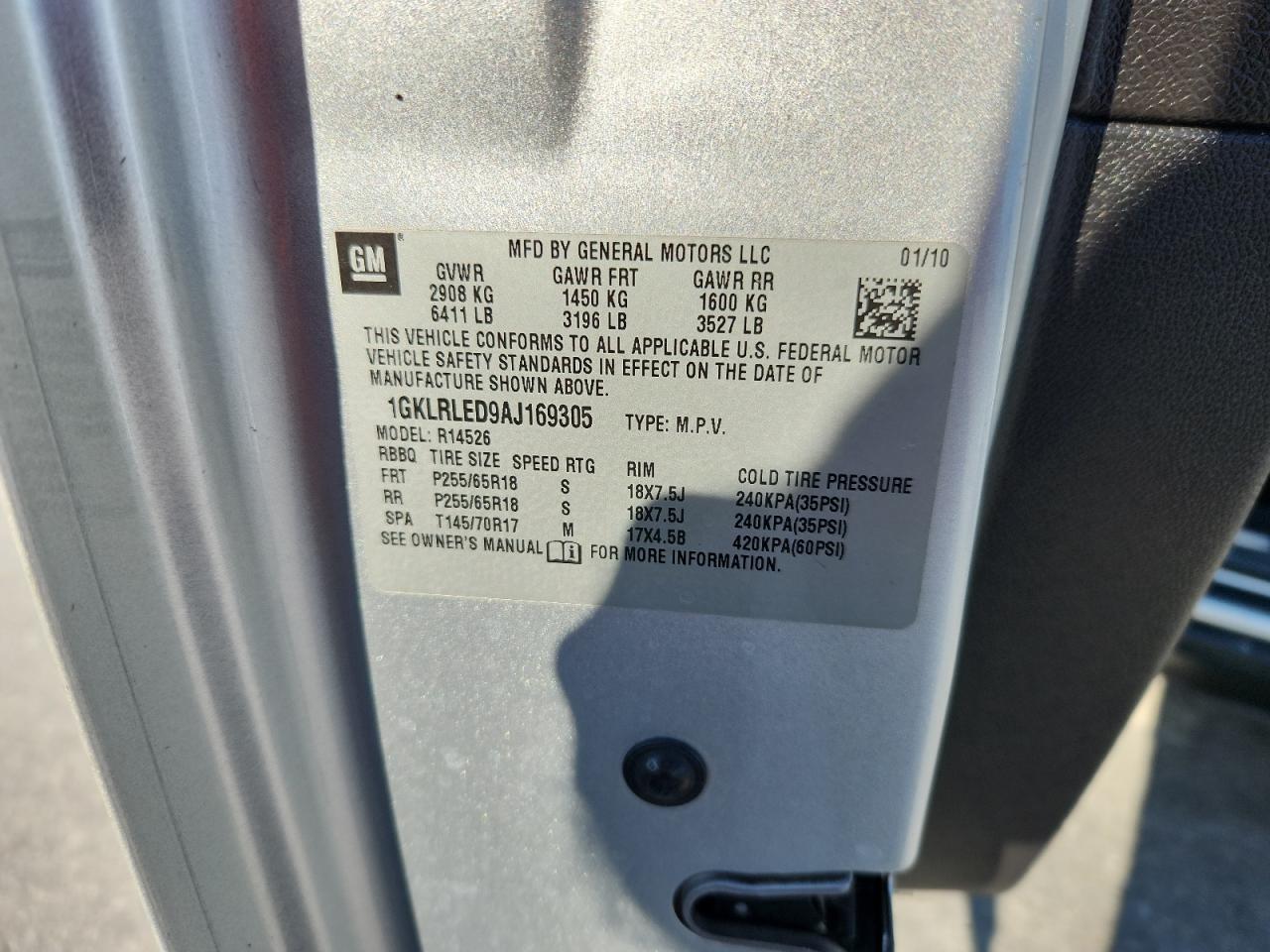 2010 GMC Acadia Sle VIN: 1GKLRLED9AJ169305 Lot: 92209595