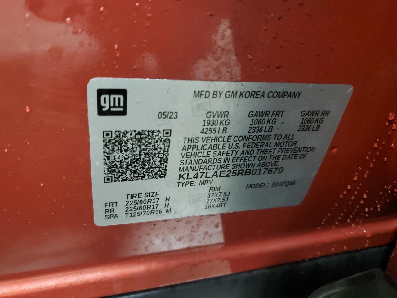 2024 Buick Envista Preferred VIN: KL47LAE25RB017670 Lot: 93570975