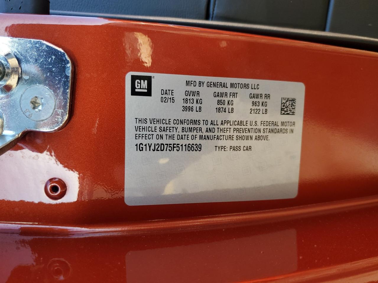 2015 Chevrolet Corvette Stingray Z51 2Lt VIN: 1G1YJ2D75F5116639 Lot: 92094515