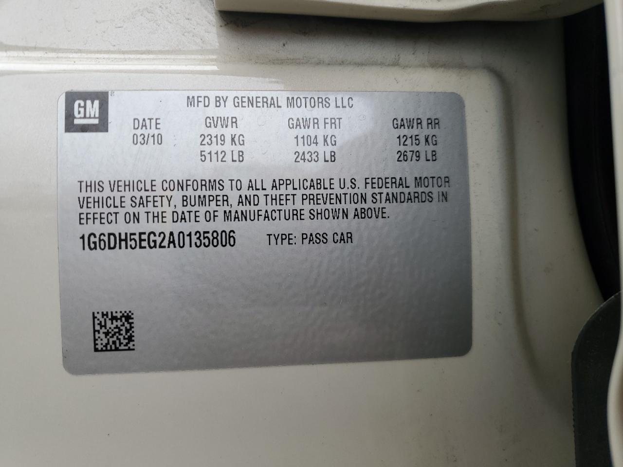 2010 Cadillac Cts Luxury Collection VIN: 1G6DH5EG2A0135806 Lot: 93657305