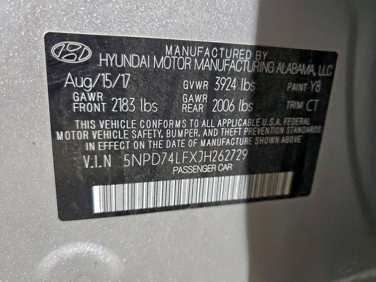 2018 Hyundai Elantra Se VIN: 5NPD74LFXJH262729 Lot: 93248325