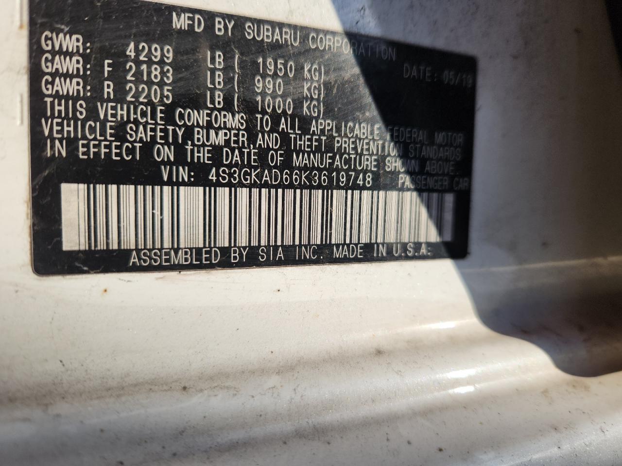 2019 Subaru Impreza Premium VIN: 4S3GKAD66K3619748 Lot: 90965705