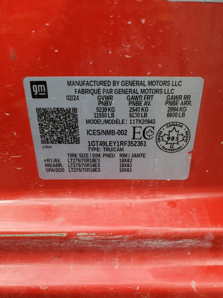 2024 GMC Sierra K2500 Heavy Duty VIN: 1GT49LEY1RF352361 Lot: 91693755