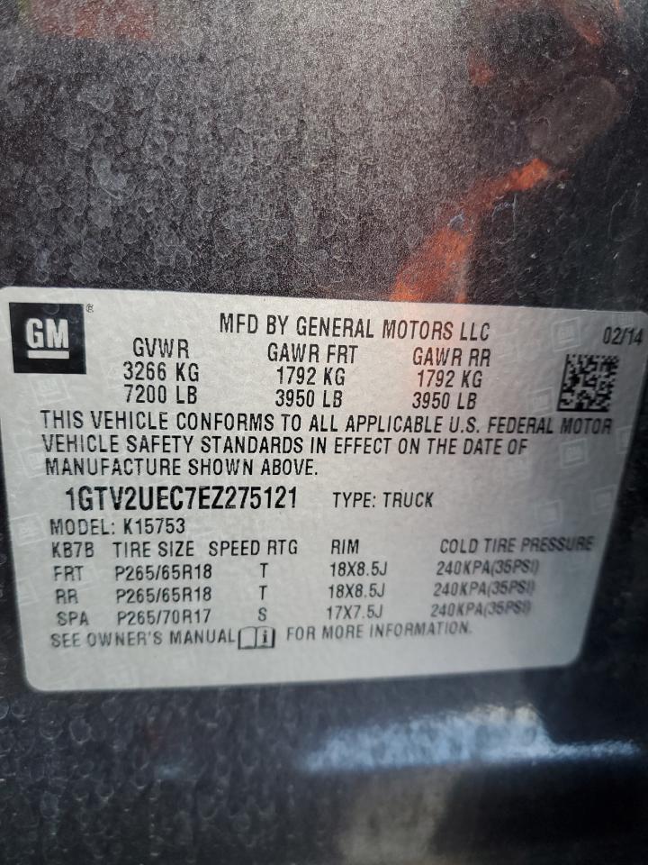 2014 GMC Sierra K1500 Sle VIN: 1GTV2UEC7EZ275121 Lot: 92712895