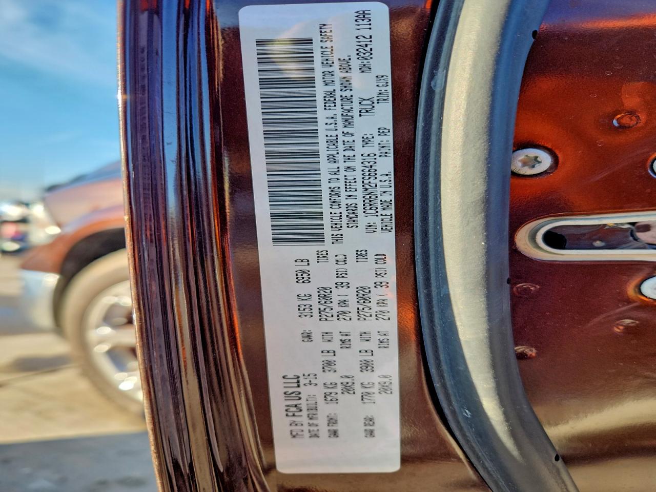 2015 Ram 1500 Laramie VIN: 1C6RR6NM2FS664316 Lot: 94273885