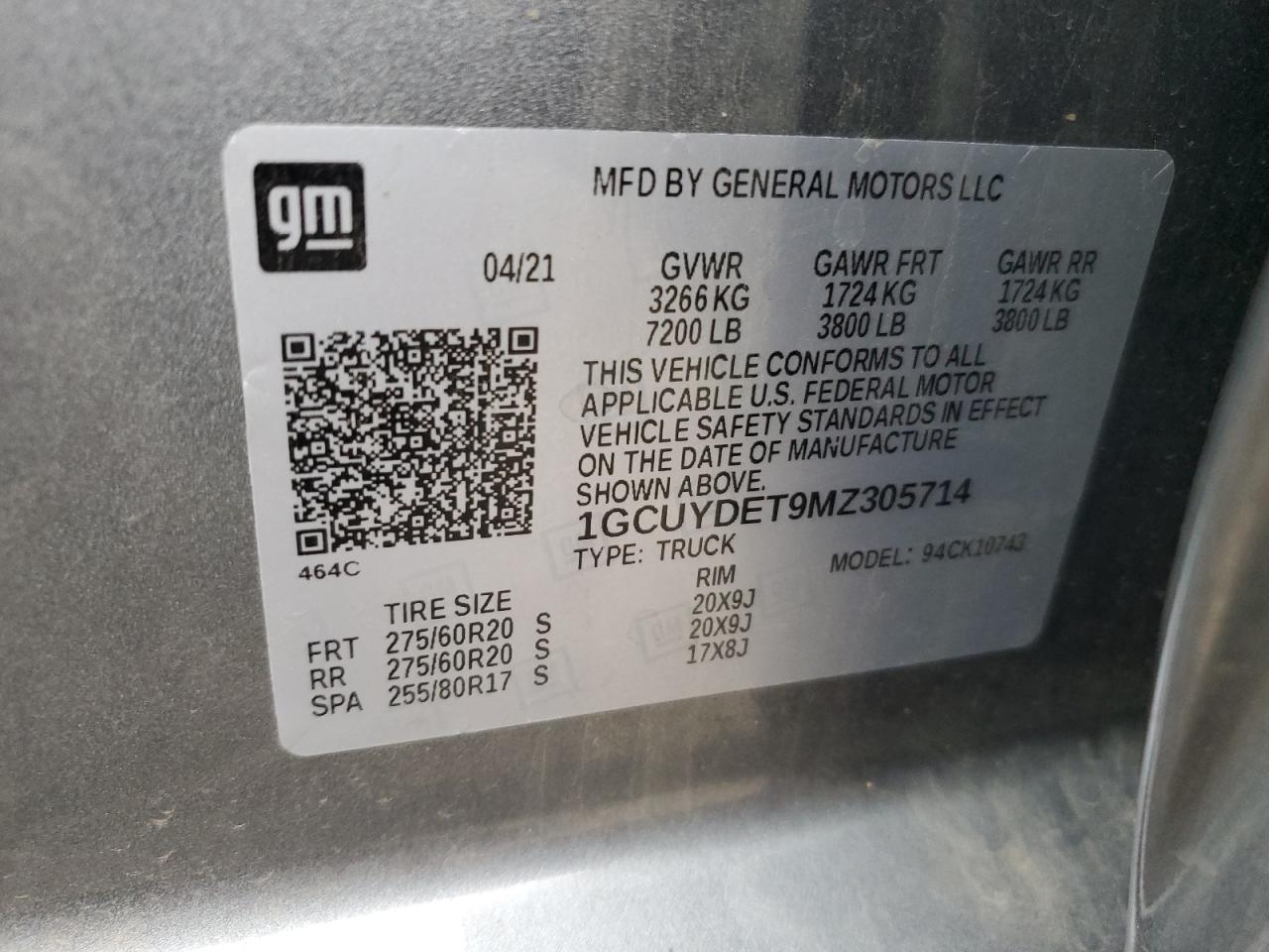 2021 Chevrolet Silverado K1500 Lt VIN: 1GCUYDET9MZ305714 Lot: 93556335