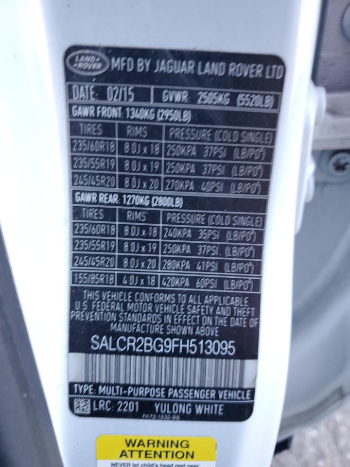 2015 Land Rover Discovery Sport Hse VIN: SALCR2BG9FH513095 Lot: 93023575