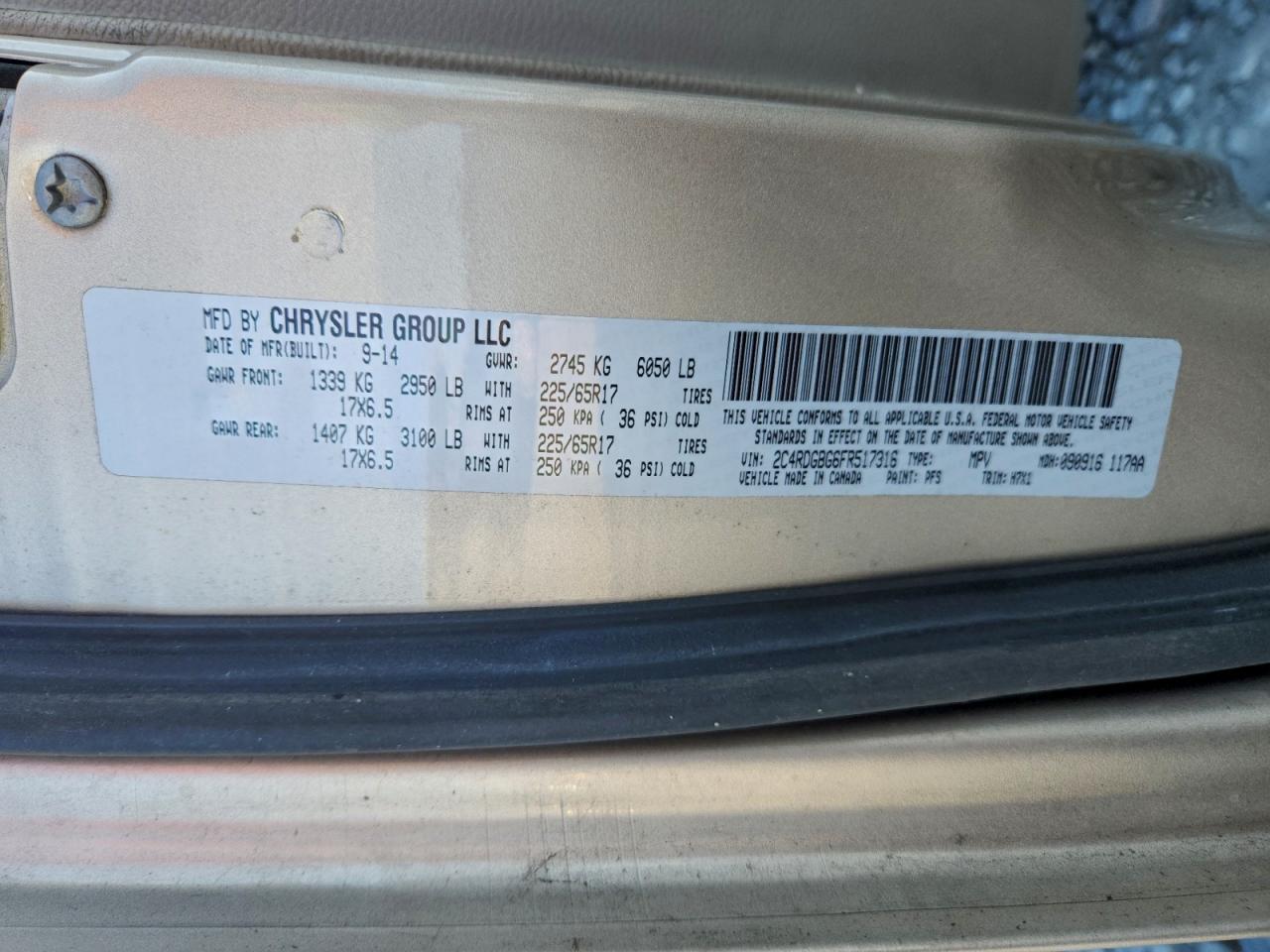 2015 Dodge Grand Caravan Se VIN: 2C4RDGBG6FR517316 Lot: 93042865