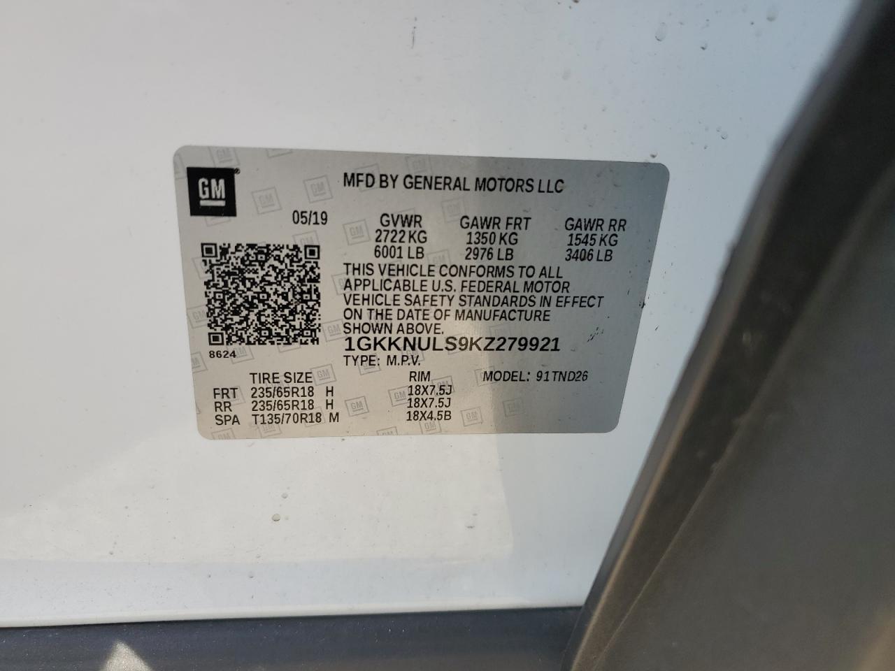 2019 GMC Acadia Slt-1 VIN: 1GKKNULS9KZ279921 Lot: 91837945