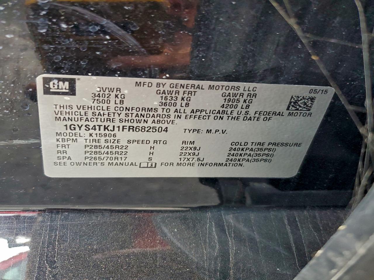 2015 Cadillac Escalade Esv Premium VIN: 1GYS4TKJ1FR682504 Lot: 94522155