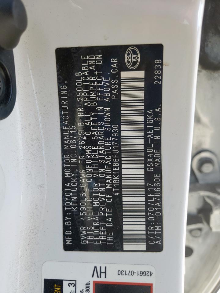 2015 Toyota Avalon Xle VIN: 4T1BK1EB6FU177930 Lot: 91434465