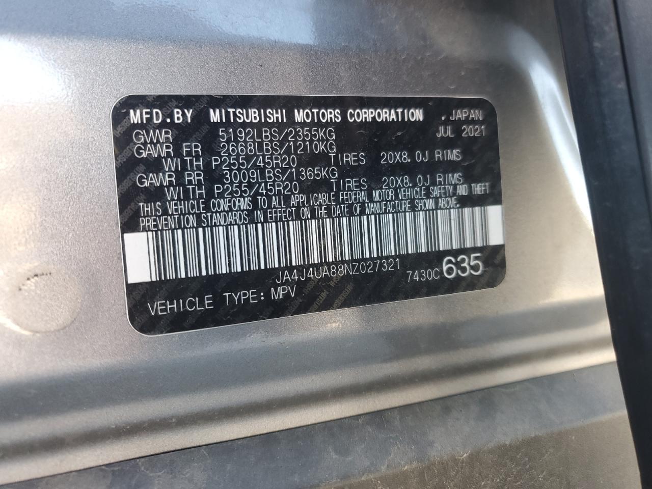 2022 Mitsubishi Outlander Se VIN: JA4J4UA88NZ027321 Lot: 91847735