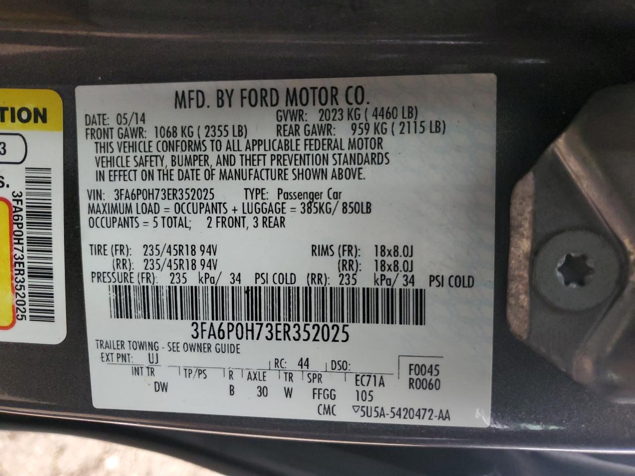 2014 Ford Fusion Se VIN: 3FA6P0H73ER352025 Lot: 93308395