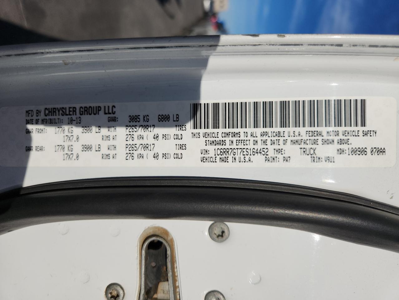 2014 Ram 1500 Slt VIN: 1C6RR7GT7ES164452 Lot: 93489465