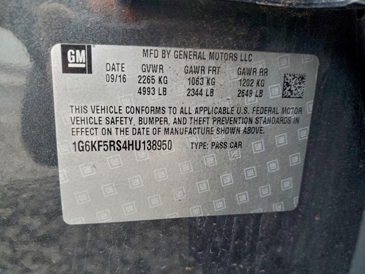 2017 Cadillac Ct6 Premium Luxury VIN: 1G6KF5RS4HU138950 Lot: 93784675