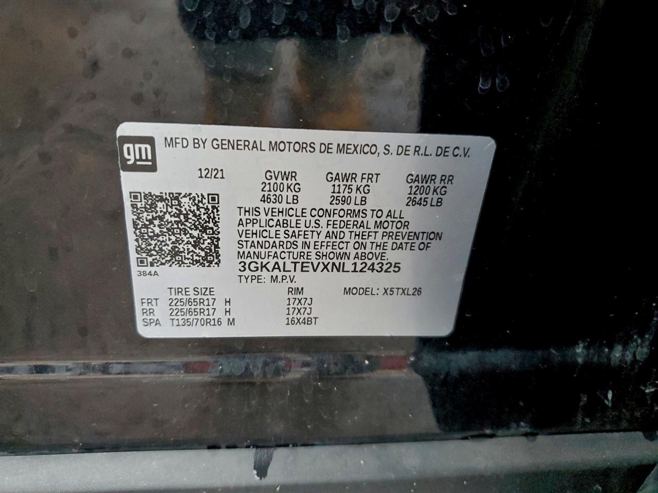 2022 GMC Terrain Sle VIN: 3GKALTEVXNL124325 Lot: 93763795