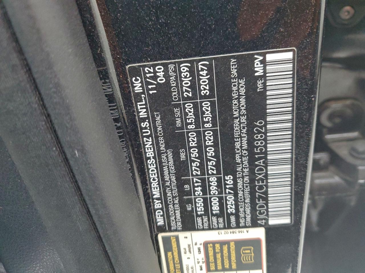 2013 Mercedes-Benz Gl 450 4Matic VIN: 4JGDF7CEXDA158826 Lot: 93958615