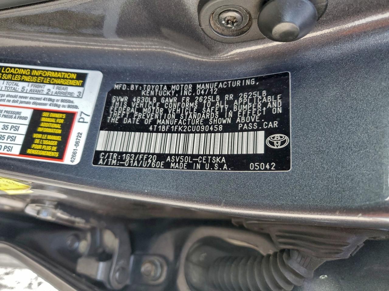 2012 Toyota Camry Base VIN: 4T1BF1FK2CU090458 Lot: 93519005