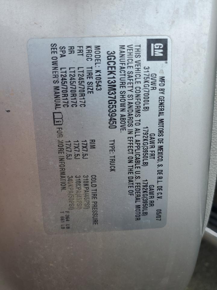 2007 Chevrolet Silverado K1500 Crew Cab VIN: 3GCEK13M37G539450 Lot: 93493555