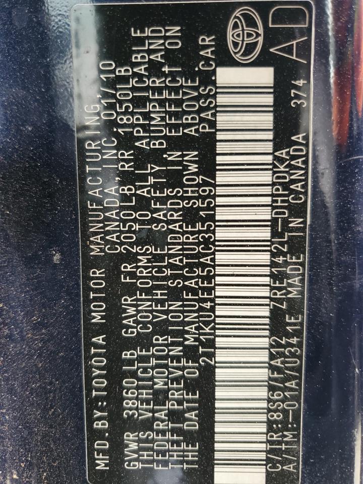 2010 Toyota Corolla Matrix VIN: 2T1KU4EE5AC351597 Lot: 92401185