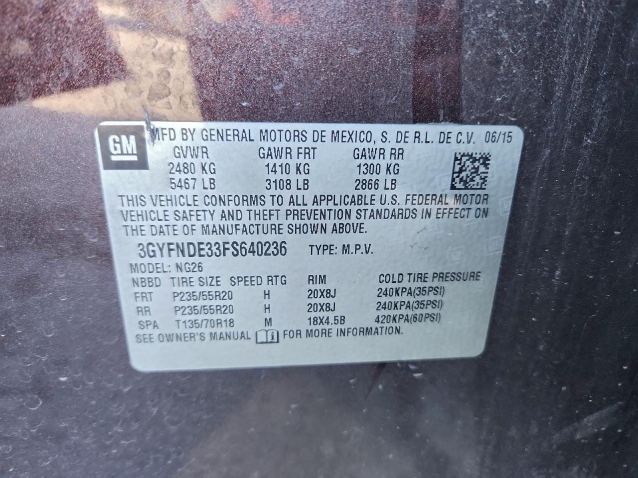 2015 Cadillac Srx Premium Collection VIN: 3GYFNDE33FS640236 Lot: 94329985