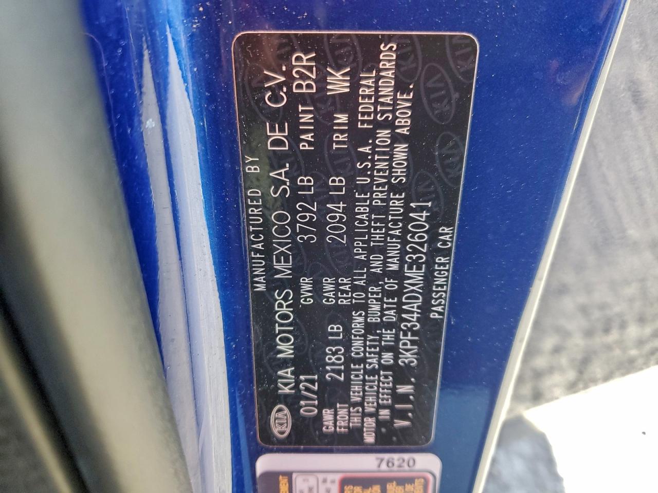 2021 Kia Forte Gt Line VIN: 3KPF34ADXME326041 Lot: 94476175